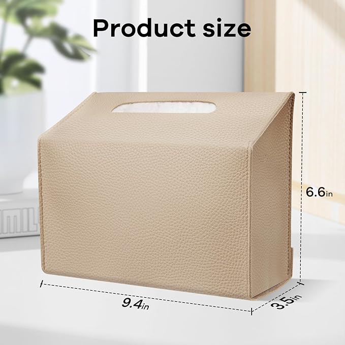 Disposable Hand Towel Box Cover Compatible with Kleenex Disposable Paper Hand Towels, Leather Tissue Box Cover Holder for Bathroom Holder (Khaki-1 Pack)
