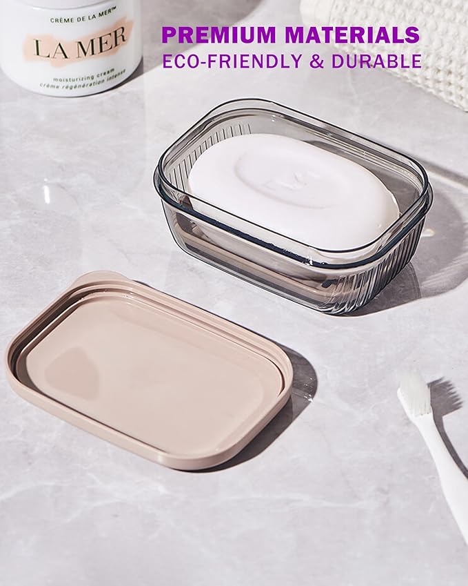 Travel Soap Case with Lid,Leakproof Soap Holder with Drainage Layer, Travel Essentials Soap Containers, Portable Soap Bar Dish for Camping, Gym, Bathroom,Kitchen,Dormitory,Hotel(Clear)