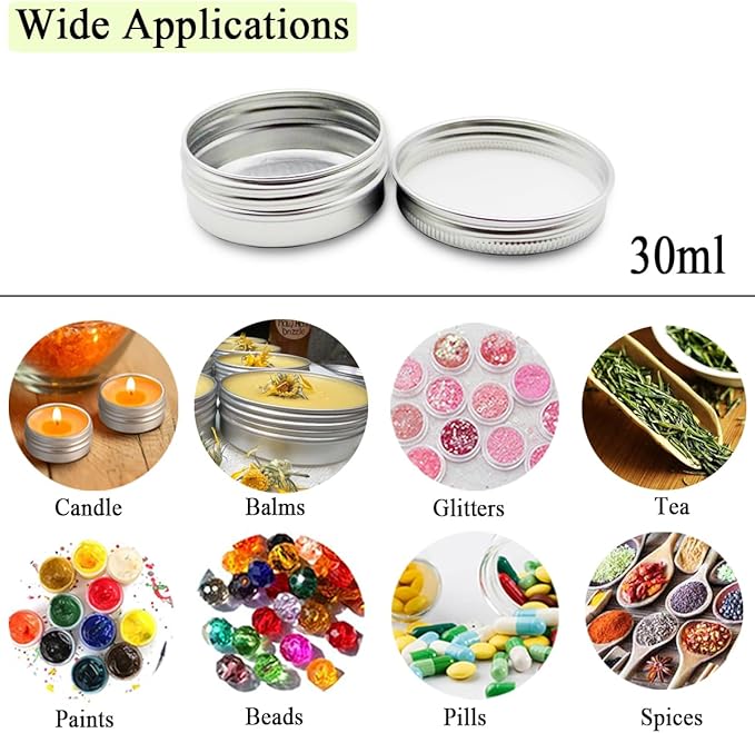 12pcs 1oz 30ml Aluminum Tin Jar, 30g Refillable Makeup Container, 30 Gram Silver Screw Lid Round Can Sample Pot for Cosmetic DIY, Lip Balm, Cream, Salve, Toner, Candle, Free Spatulas +Lables