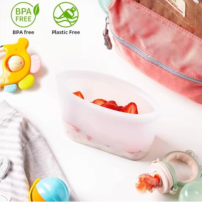 Reusable Silicone Food Storage Containers, Clear Rectangular Zip-Top Freezer Bags, Set of 3 Sizes (18oz/500ml, 32oz/1000ml, 53oz/1500ml), Leak-Proof, Heat-Resistant