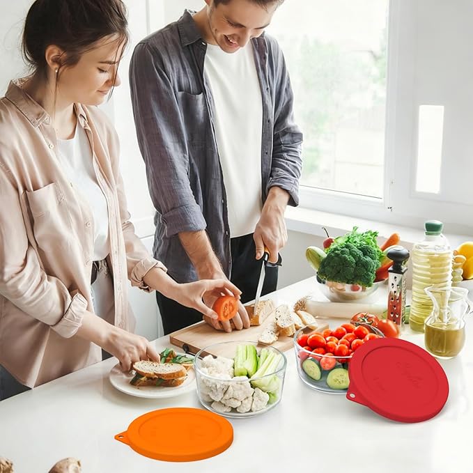 Sophico 4 Cup Round Silicone Storage Cover Lids Replacement for Anchor Hocking and Pyrex 7201-PC Glass Bowls (Container not Included) (Orange-2 Pack)