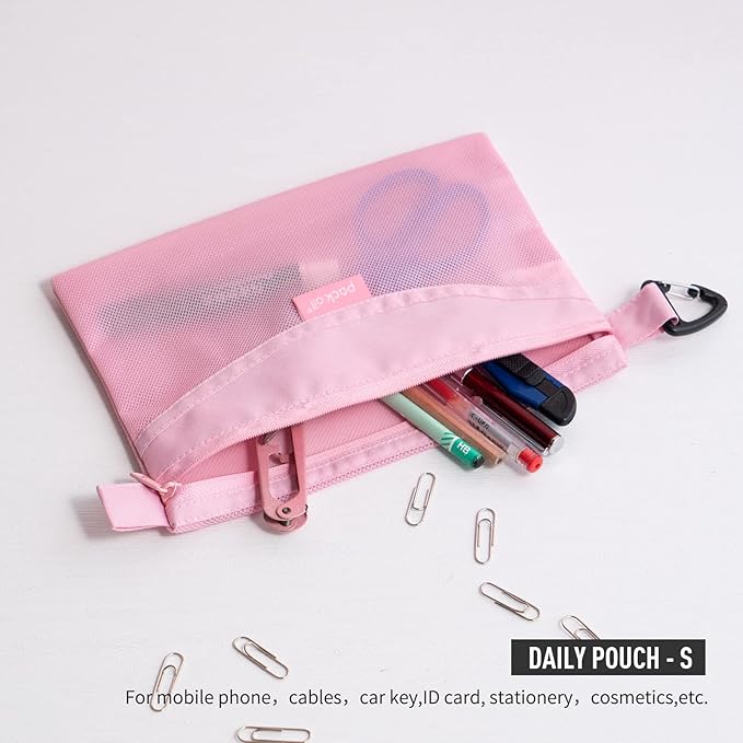 pack all 3 Pcs Water-resistant Material Zipper Pouch Set, Mesh Zipper Bags for Storage, Travel, Office (Pink)