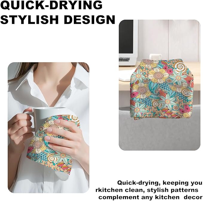 2Pcs Boho Floral Art Kitchen Towels 24x14 Inch, Vintage Flower Seamless Pattern Hand Towels for Kitchen Home Farmhouse Decor, Absorbent Microfiber Dish Cloth Tea Towel, Housewarming Gifts for Women