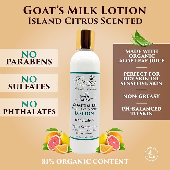 The Grecian Soap Company Deluxe Bathtub Gift Set, 6pcs Goat Milk & Olive Oil Skin Care Set, Birthday Gifts for Women, Bridal Shower Gifts, Gifts for Mom, Island Citrus Scent, Handmade in the USA