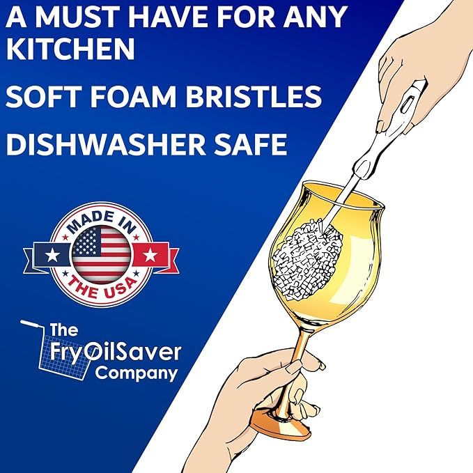 Foam Goblet Wine Glass Cleaner Brush - Foam Wine Glass Brush Cleaner - Non-Scratch & Soft Bristles for Wide Neck Glasses - Dishwasher Safe - For Home, Hotel, Restaurant, Bar - by FryOilSaver Co. B232C