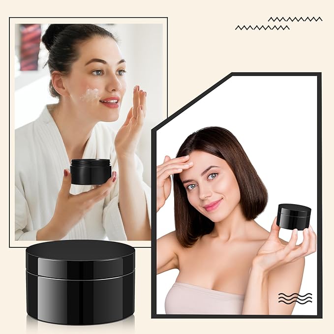 Dandat 24 Pcs 8 oz Plastic Jar Container with Lid and Label Refillable Empty Round Black PET Cosmetic Sample Containers for Lotion, Cream, Ointments, Body Butter, Makeup, Travel Storage