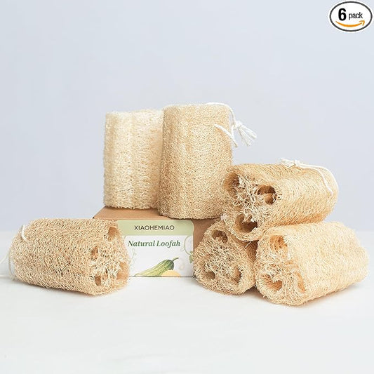 Natural Loofah 6-Pack, 4 Inch 100% Plant Fiber Exfoliating Sponge, Ideal for Men & Women, Spa & Shower Use