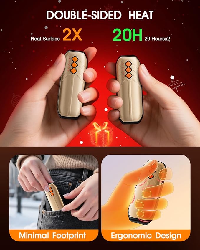 AI Hand Warmers Rechargeable 2 Pack - 6000mAh Electric Hand Warmer with LED Lights, 5-Temp Smart Control, Portable Pocket Heater, Gifts for Christmas, Outdoor, Hunting, Golf, Camping Accessories
