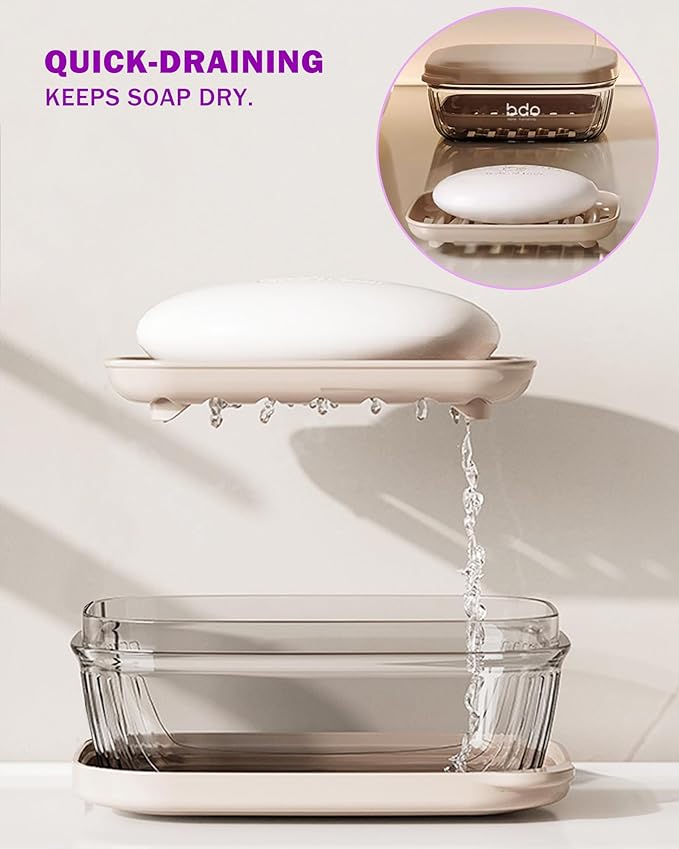 Travel Soap Case with Lid,Leakproof Soap Holder with Drainage Layer, Travel Essentials Soap Containers, Portable Soap Bar Dish for Camping, Gym, Bathroom,Kitchen,Dormitory,Hotel(Clear)