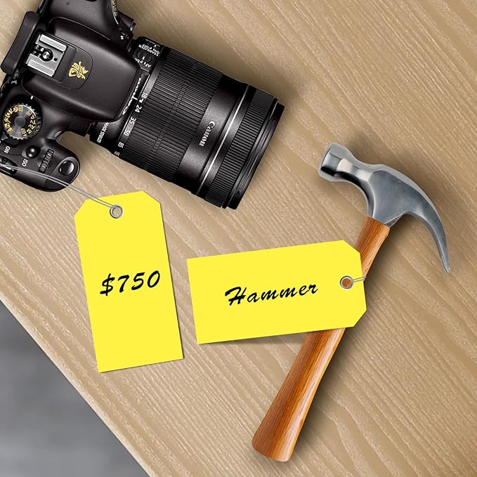 200 PCS 4 3/4" x 2 3/8" Neon Color Shipping Tags with Wire Paper Heavy Duty Hang Tags with Reinforcement Holes Writable Luggage Tag with String Durable Marking Tags (Neon Yellow, 4 3/4" x 2 3/8")