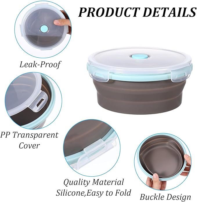 4 PCS Collapsible Bowls with Lids Silicone Collapsible Mixing Bowls for Camping Portable Salad Bowl Food Storage Containers for Hiking, Camping, Travel 12/17/27/40oz
