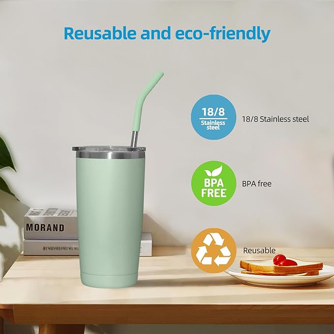20 oz Stainless Metal Straws for 20 oz Stanley Tumbler, 6Pcs Reusable Straight Long Steel Straws with 12 Silicone Tips and 2 Straw Cleaning Brushes (3Color2, 20oz)