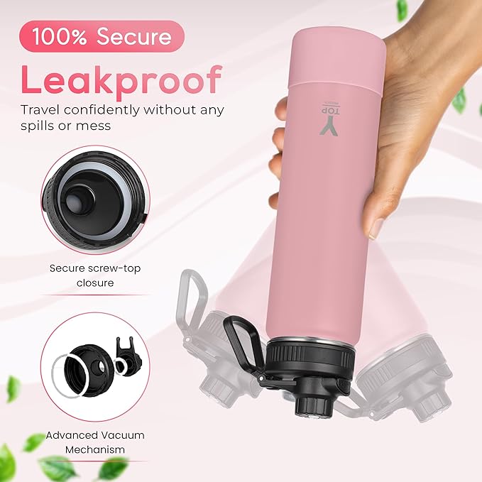 Y TOP 24oz Insulated Water Bottle Cup Holder Friendly, Leak Proof Spout Lid, Double Wall Insulation, Dishwasher Safe, Easy Clean Stainless Steel Water Bottle for Gym Kids Sports Travel School Hiking