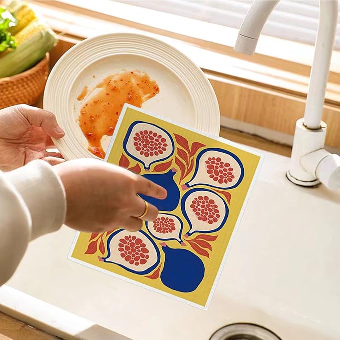 Swedish Dishcloths for Kitchen, Papaya Reusable Paper Towels Washable, Summer Lemon Pineapple Swedish DishCloths for Friut, 4 Pack Dish Towels for Kitchen