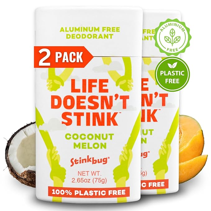 Stinkbug Naturals Organic Plastic & Aluminum Free Deodorant Stick with Coconut Melon and Coconut Oil | 2.65 Ounce, Pack of 2