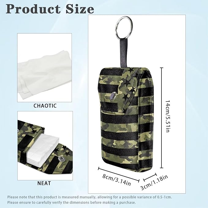 Purse Tissue Packs Tissue Holder with Hanging Rope Portable Pocket Tissue Holder Snap Button Enclosed Travel Tissue Packs for Coins Camo American Flag