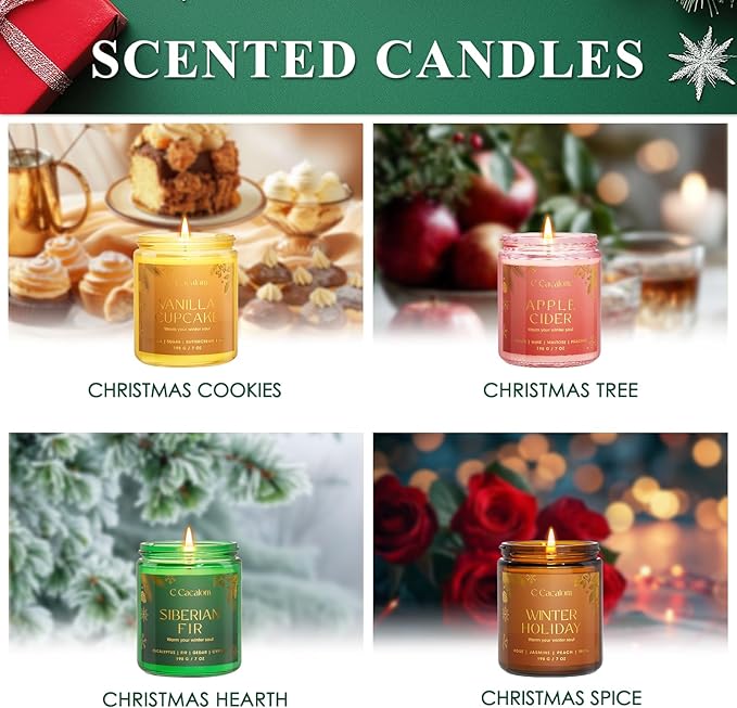 4Pack/28oz Christmas Soy Candle Gift Set, Non-Toxic Holiday Candles, Aromatherapy Scented Candles for Holiday Gifts, Vinilla/Lavender/Baslam/Cookies Jar Candle, Winter Candle Set for Women Men