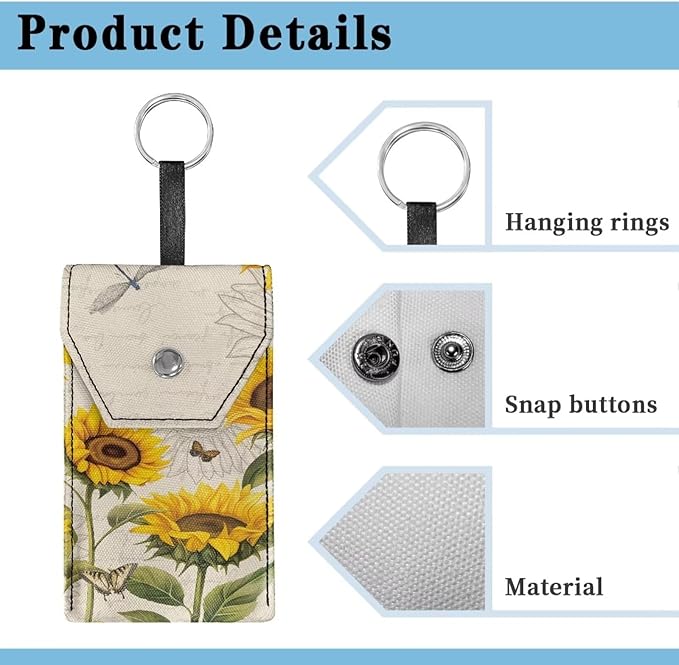 Tissues Purse Pocket,Tissue Pouch for Purse Sunflower Dragonfly Reusable Purse Tissue Holder Wallet Coin Travel Bag