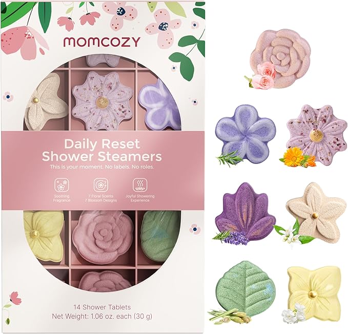Momcozy 14 Pack Shower Steamers Aromatherapy with 7 Floral Scents, at-Home Spa Relaxation for Daily Shower, Ideal Gift Idea with Gentle Formula, Christmas Gifts for Mom, Self Care Gifts for Women