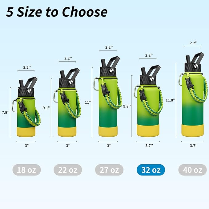 BJPKPK 32oz Insulated Water Bottles with 3 Lids, Paracord Handle & Non-slip Boot, Stainless Steel Metal Water Bottle,Reusable BPA Free Thermal Flasks, Tumblers, Bamboo Grove
