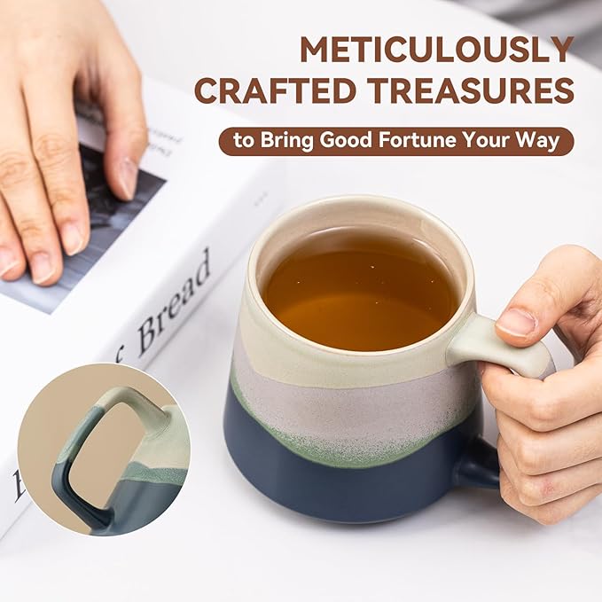 14.5oz Kiln-Change Mountain Ceramic Coffee Mug, 1340℃ High-Fire Unique Glaze Mug - Lead-Free, Microwave Safe, Gift for Coffee/Tea Lovers & Friends