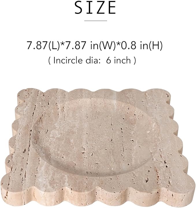 Natural Travertine Tray with Scalloped Edge, Vanity Decorative Tray for Countertop Organizer, Catchall Tray for Perfume, Candles, Jewelry Dish