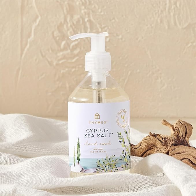 Thymes Hand Wash - Moisturizing Hand Soap Dispenser with Pump - Skin Care - Hydrating Liquid Soap Scented with Notes of Moroccan Rosemary, Sun-Kissed Sage, & Amalfi Lemon (Cyprus Sea Salt, 9 fl oz)
