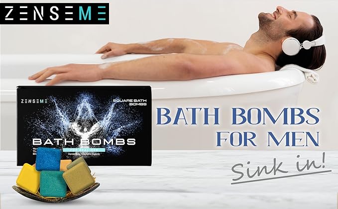 Bath Bombs for Men - Gift Set of 18 Square Shaped Handmade Natural Bath Bombs of 2.5 oz w/Essential Oils, Unique Manly Scents, for Boyfriend, Husband, Father - 18 Pack Square