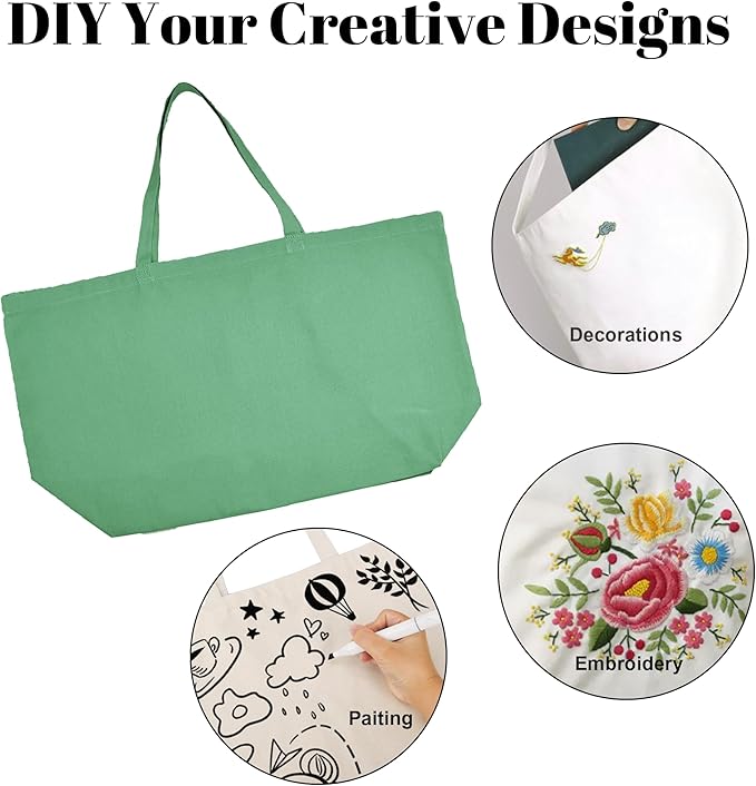 Large Canvas Tote Bag - Reusable Grocery Bag Foldable Heavy Duty Shopping Bag for DIY Art Crafts Painting Embroidery