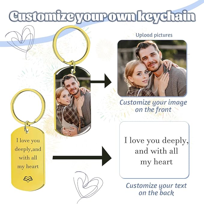 Custom Keychain Double Sided Personalized Picture Text Keychains Engraving Photo Key chains Gifts for Women Boyfriend