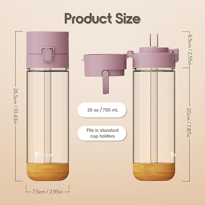 BobaMate® 25 oz Reusable Boba Cup & Tumbler with Lid, Straw, & Handle – Iced Coffee, Smoothie, Iced Matcha Cup – Spill-Proof, Shatter-Resistant, BPA-Free – Ube