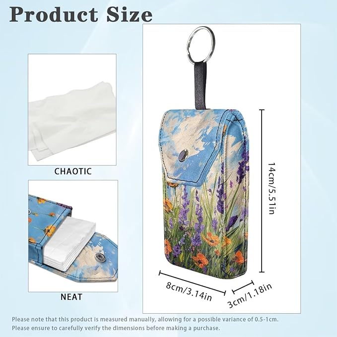 Oil Painting Purse Tissue Packs Portable Tissue Holder with Hanging Rope Travel Tissue Holder Snap Button Enclosed Tissue Packs