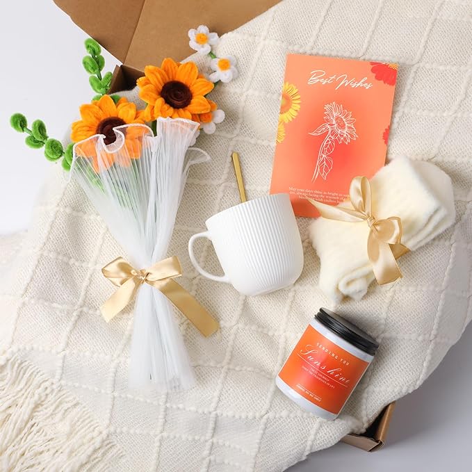Sending Sunshine Sunflower, Thinking of You Care Package, Gift Baskets for Her, Unique Birthday Gifts for Women, Best Friend Birthday Gifts Set, Get Well Soon Gift Box, Christmas gifts