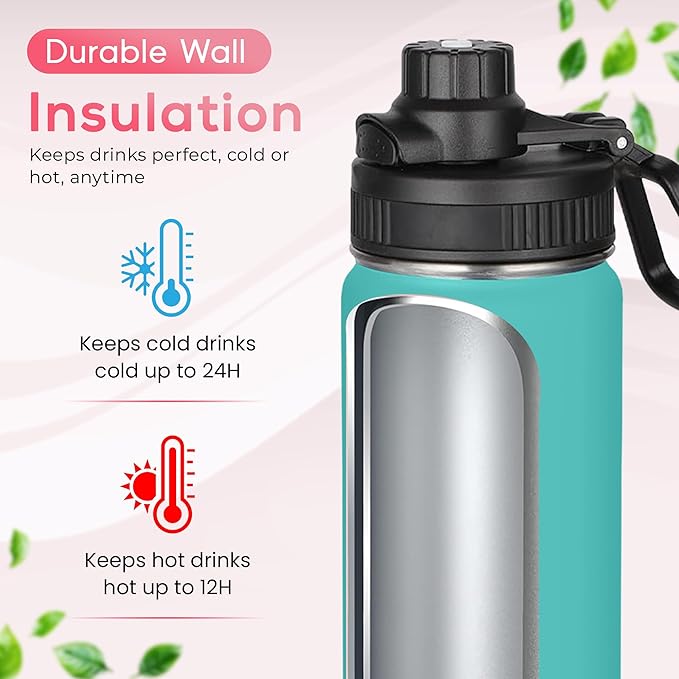 Y TOP 24oz Insulated Water Bottle Cup Holder Friendly, Leak Proof Spout Lid, Double Wall Insulation, Dishwasher Safe, Easy Clean Stainless Steel Water Bottle for Gym Kids Sports Travel School Hiking