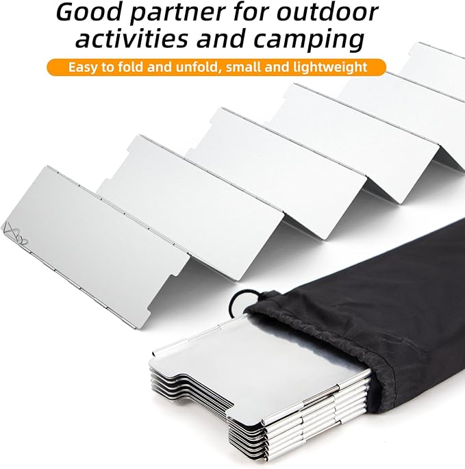 RioRand Folding Ultralight Camping Stove Windscreen Portable Backpacking Stove Windshield, Backpack Windscreen for Butane/Backpacking Stoves, Camp Windshield for Outdoor Camping, Hiking, BBQ 12 Plates