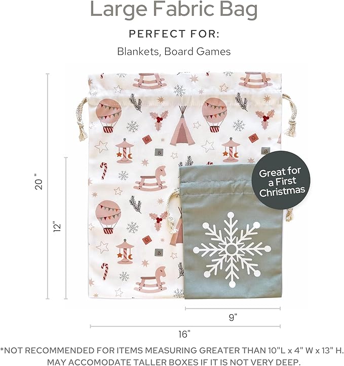 Gather & Knot Drawstring Christmas Gift Bags | Boho Toy | Premium Canvas | Reusable Fabric Gift Wrap for Holidays | Large