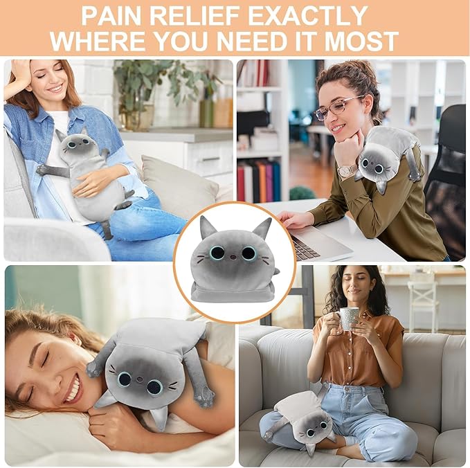 Microwave Heating Pad for Cramps Pain Relief, 17 * 9'' Moist Microwavable Stuffed Animal Period Menstrual Heating Pads for Cramps, Back, Neck Shoulder and Knee- Siamese Cat