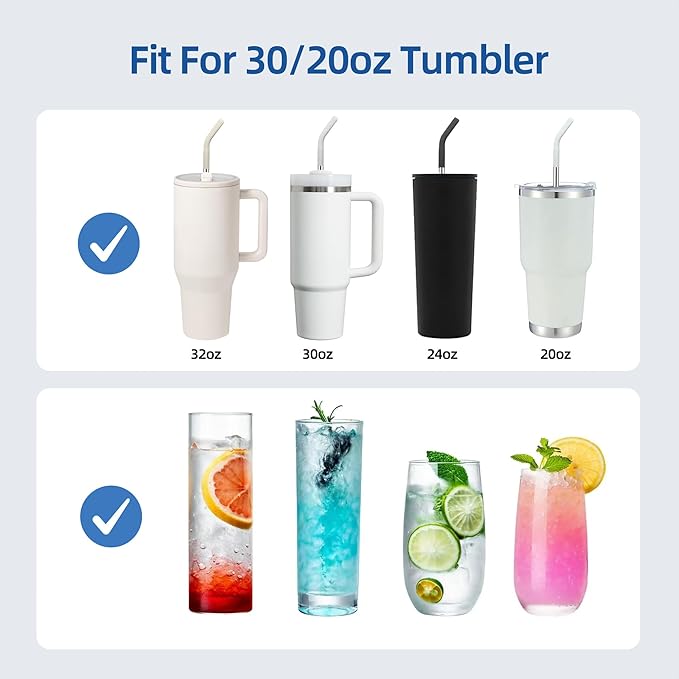 Set of 5 Stainless Steel Straws for 30 Oz Tumbler,For Stanley 30 Oz Tumbler, Reusable Metal Straw with 10 Silicone Tips and 2 Straw Cleaning Brush （5 colours 2, 30oz）