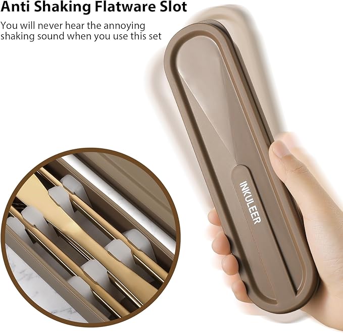 Travel cutlery set, 18/8 stainless steel cutlery, Reusable utensils set with case, Portable Silverware Lunch Box for Camping and Office (Rose Gold)