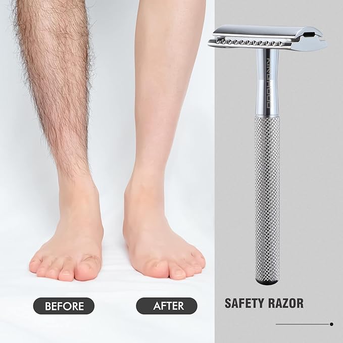 KINGHOOD Safety Razor Single Blade for Men with 10 Double Edge Blades Metal Reusable Eco Friendly Razors Silver