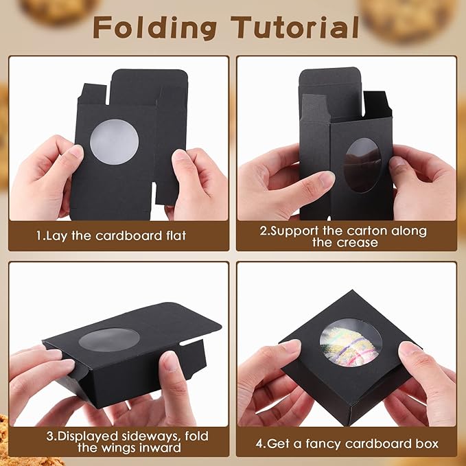 TaoBary 100 Pcs Soap Boxes for Homemade, 3 x 3 x 1.2 Inch Small Paper Gift Packaging Boxes with Window, Gift Wrappers for Soap Packaging Making Party Favor(Round,Black)