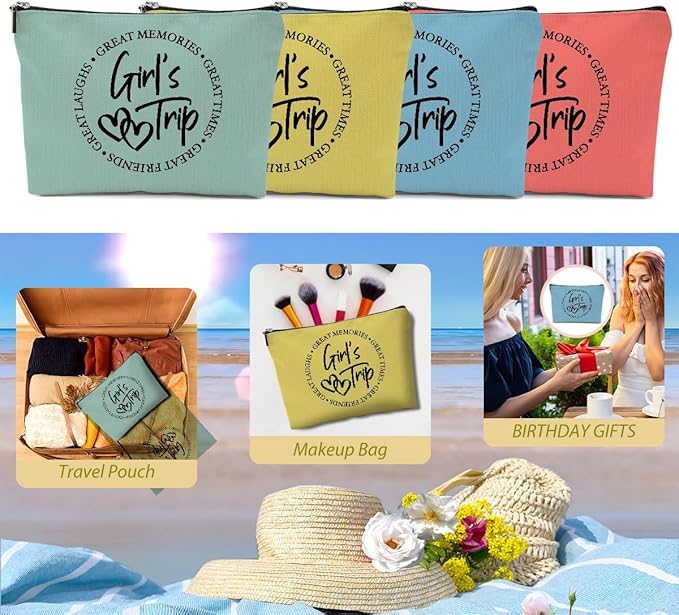 4 Pcs Girls Trip Favors - Girls Weekend Gifts, Bestie Gifts for Women - Graduation Wedding Toiletry Bag