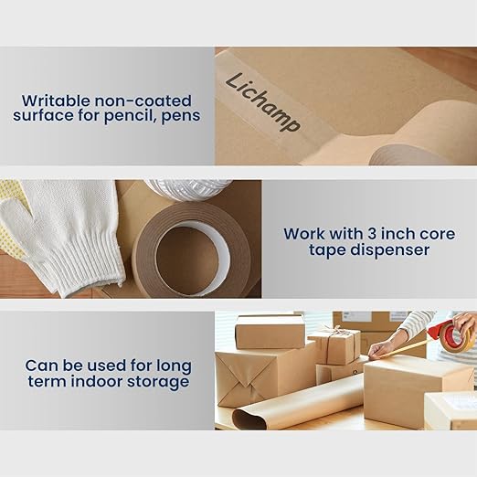 Lichamp Kraft Packing Tape, Brown Kraft Gummed Tape for Packing Boxes, Shipping Cardboard and Carton Sealing, 6 Rolls x 2 inch x 55 Yard x 7 mil, B206BN