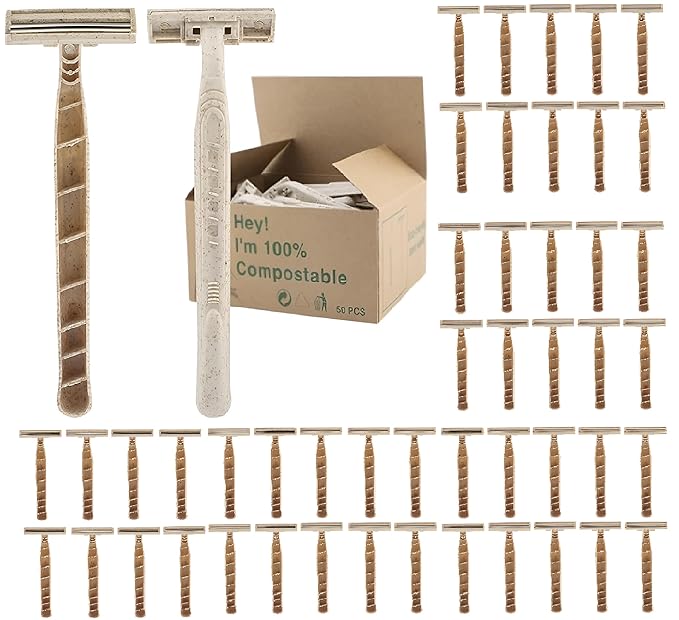 Disposable Razors Bulk for Men & Women – Twin Blade Unisex Shavers – Eco-Friendly, Biodegradable, Non-Toxic, Made from Recycled Wheat Straw (Pack of 2) (100)