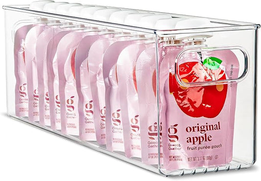 primebox Plastic Food Storage Clear Container Bin with Handles for Organizing Kitchen, Pantry, Fridge, Freezer, Pantry,Bathroom. 16"x4"x5"