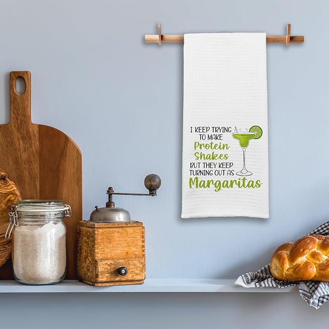 Funny Margarita Kitchen Towels, I Keep Trying to Make Protein Shakes Dishcloths, Bar Towels for Kitchen Decor, Margarita Lovers Gifts, Sweet Housewarming Gifts for Women Hostess Housewife