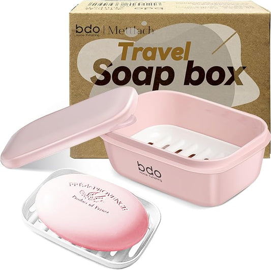 Travel Soap Case with Lid,Leakproof Soap Holder with Drainage Layer, Travel Essentials Soap Containers, Portable Soap Bar Dish for Camping, Gym, Bathroom,Kitchen,Dormitory,Hotel(Pink)