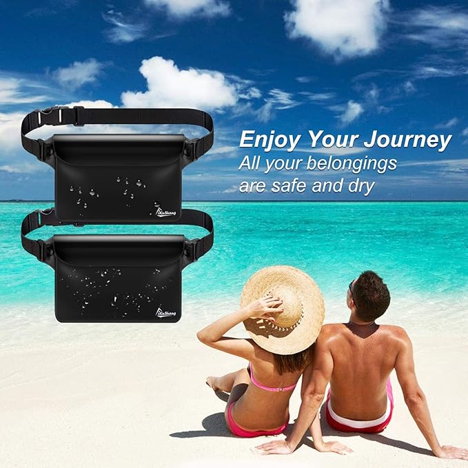 Waterproof Fanny Pack with Triple Zip Lock, Submersible Up to 32FT Dry Bag Pouch, Touchscreen Phone Case for Beach, Cruise, Swimming & Kayaking Essentials