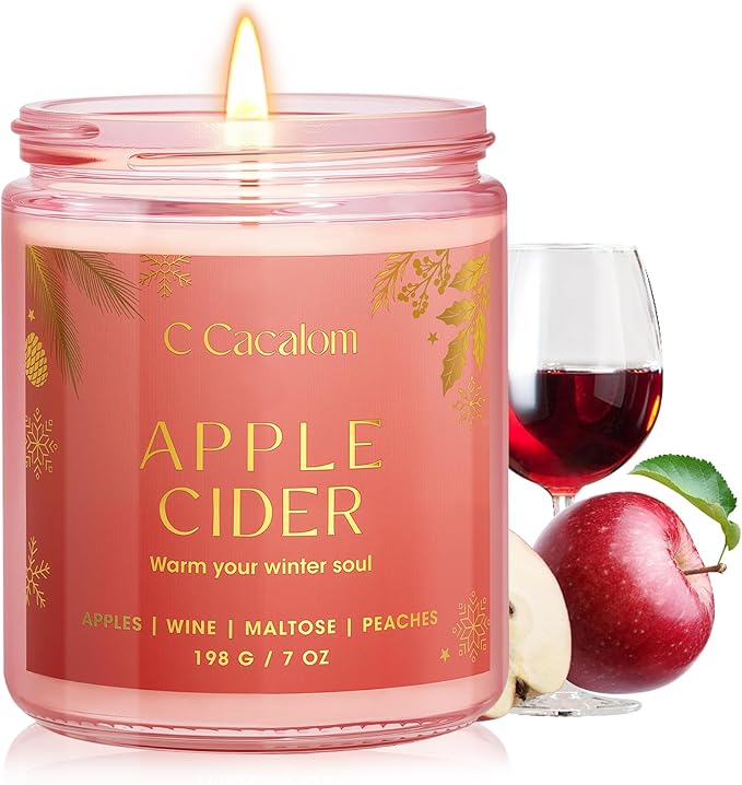 Christmas Soy Candles for Christmas Home Decor Non-Toxic Aromatherapy Scented Candles for Holiday Christmas Gifts, Cozy Cute Jar Candle, Winter Candle for Women Men, Apple Mulled Cider Scent Candle