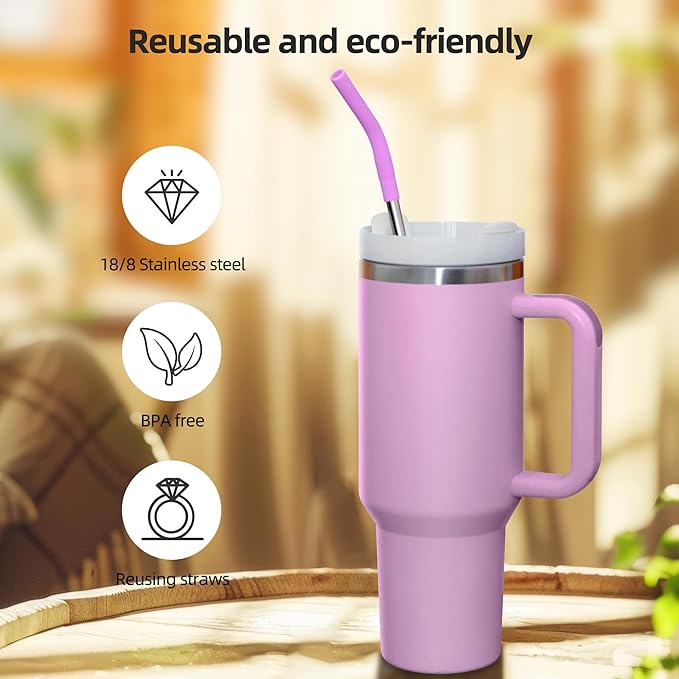 Set of 5 Stainless Steel Straws for 40 Oz Tumbler,For Stanley 40 Oz Tumbler, Reusable Metal Straw with 10 Silicone Tips and 2 Straw Cleaning Brush（5 colours 3, 40oz）